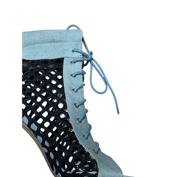 Cape Robbin Womens Light Blue Lace-Up Mesh Peep Toe Stiletto Heels Size 10M - Picture 8 of 15